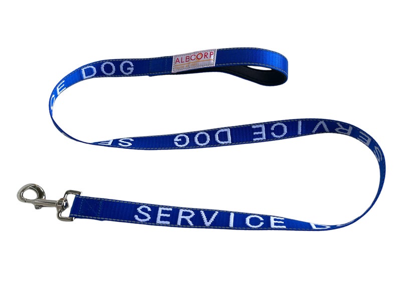 Albcorp Service Dog Leash - Embroidered- with Padded Neoprene Handle and Reflective Threads, 4 Feet, for Harnesses, Vests or Collars. Blue - Image 3